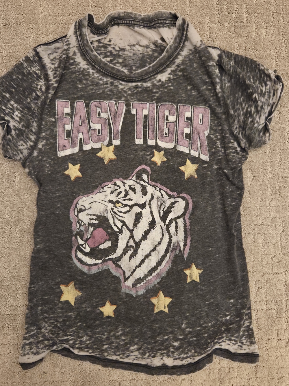 Recycled Karma Easy Tiger Graphic T Shirt Womens Medium Charcoal Burnout Tee